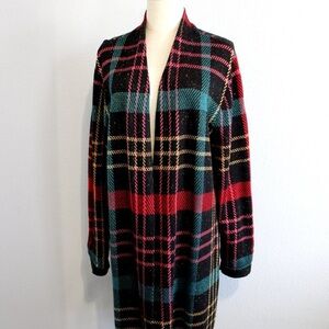 NWOT! CJ/Christopher & Banks Two Pocket Plaid Multi-Color Duster Cardigan XXL